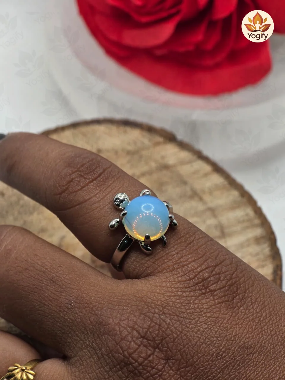 Opalite Stone Crystal -Mini Turtle Adjustable Ring