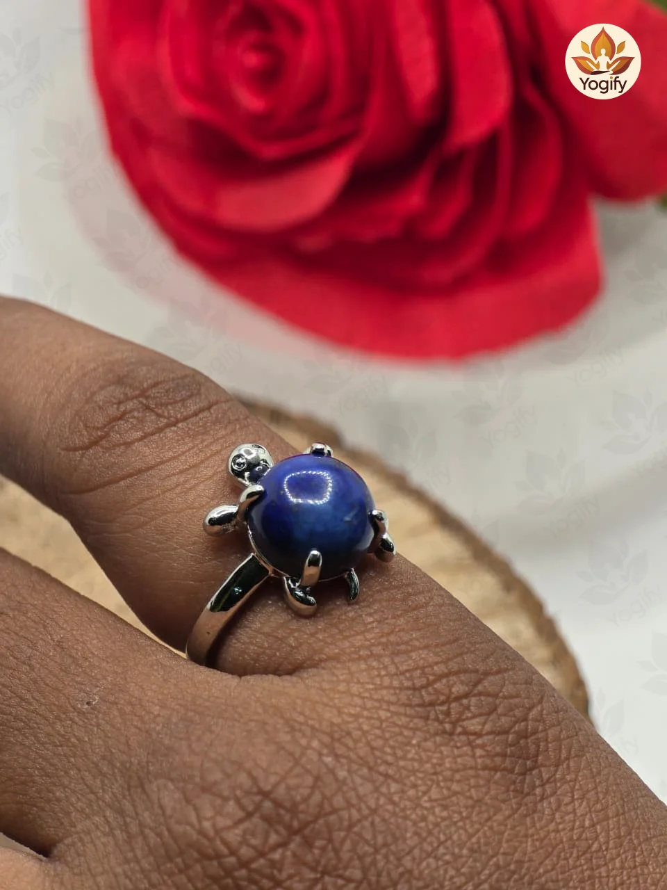 Lapis Lazuli Stone Crystal -Mini Turtle Adjustable Ring