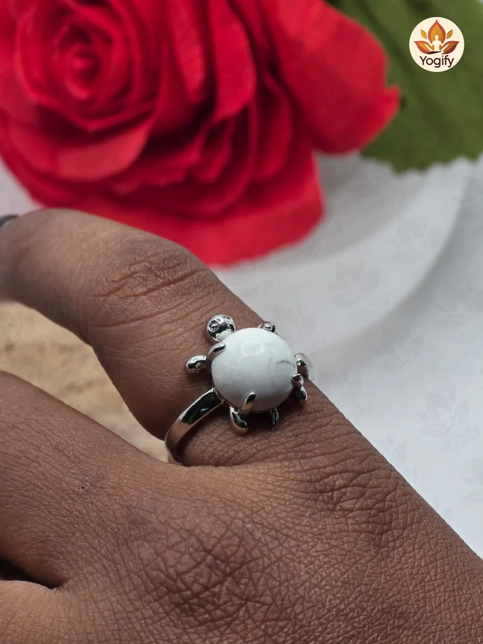 Howlite Stone Crystal -Mini Turtle Adjustable Ring