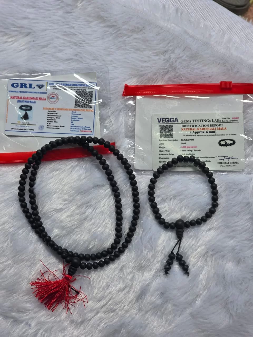 6 mm Certified Karungali Mala + Bracelet Combo