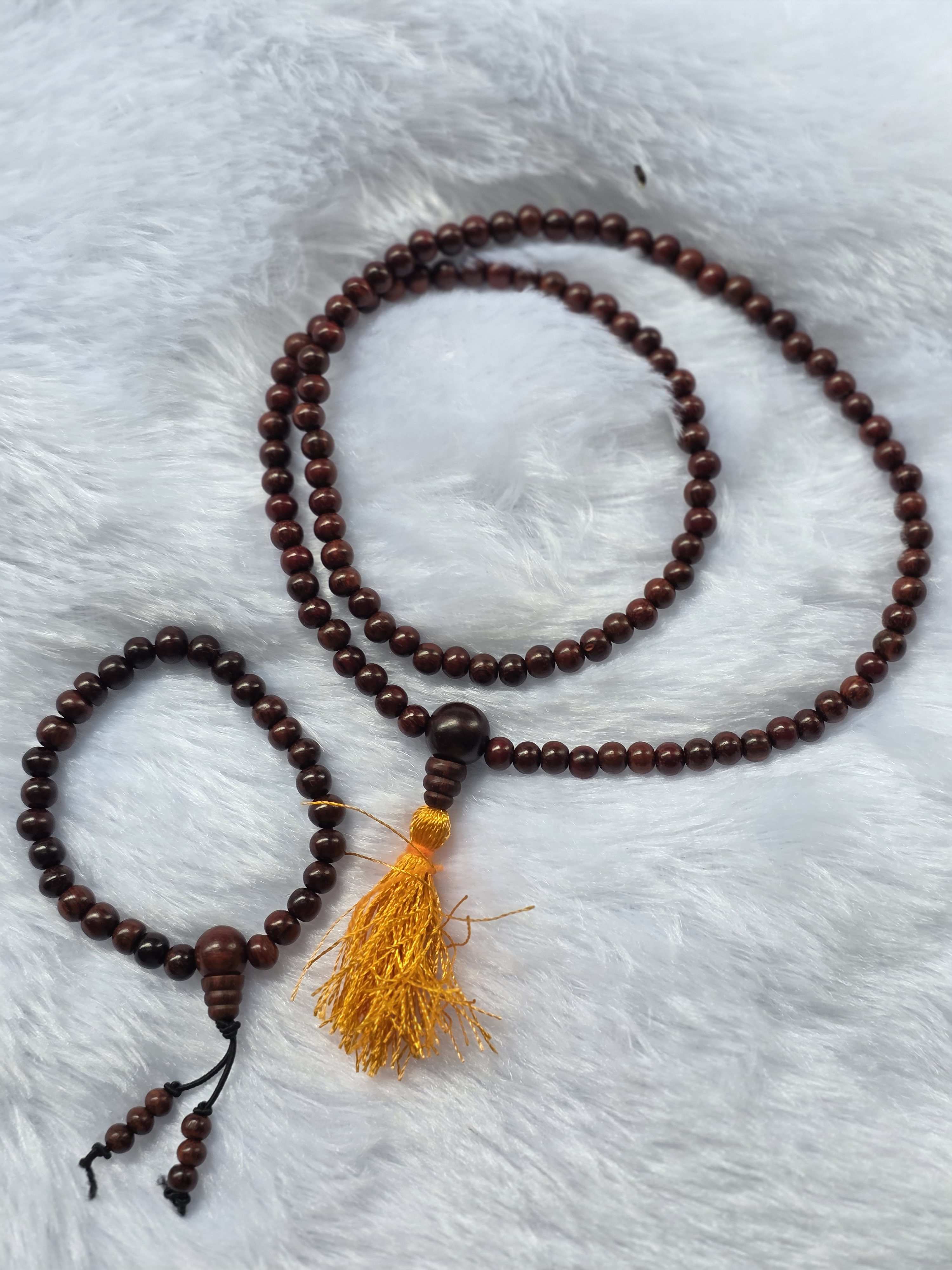 8 MM Red Sandalwood Mala + Bracelet Combo