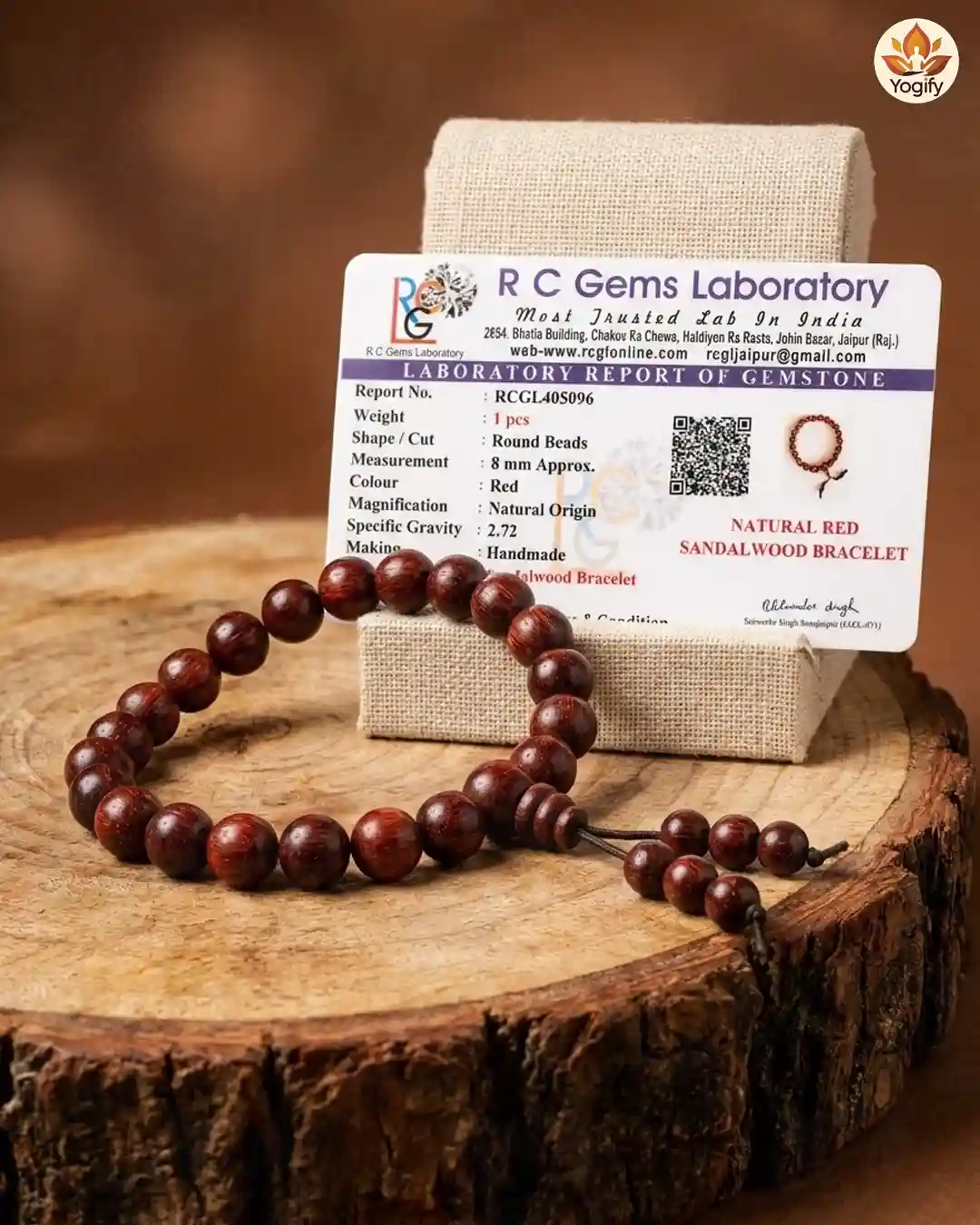 Red Sandalwood Bracelet with Certificate - 8 mm