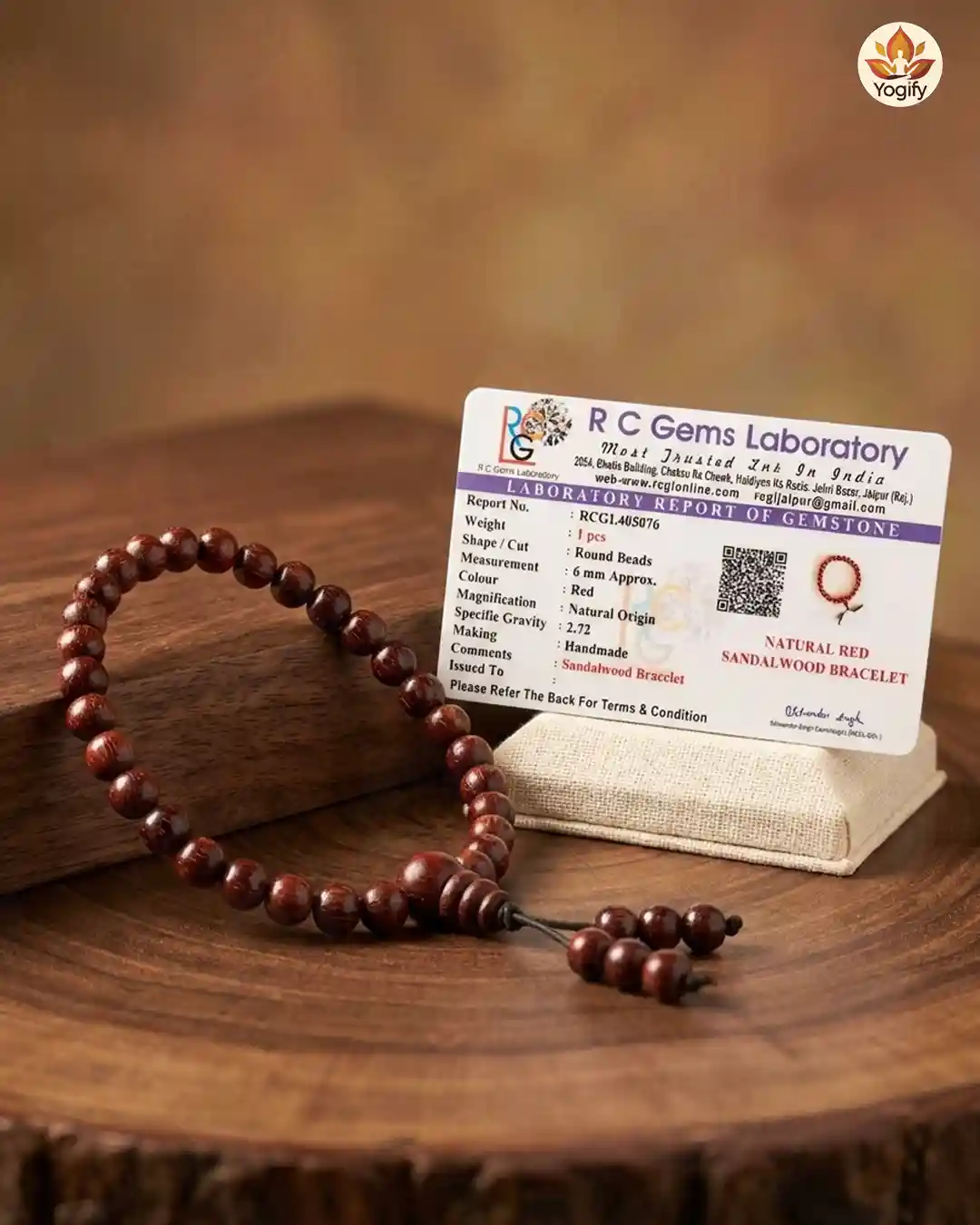 Red Sandalwood Bracelet with Certificate - 6 mm