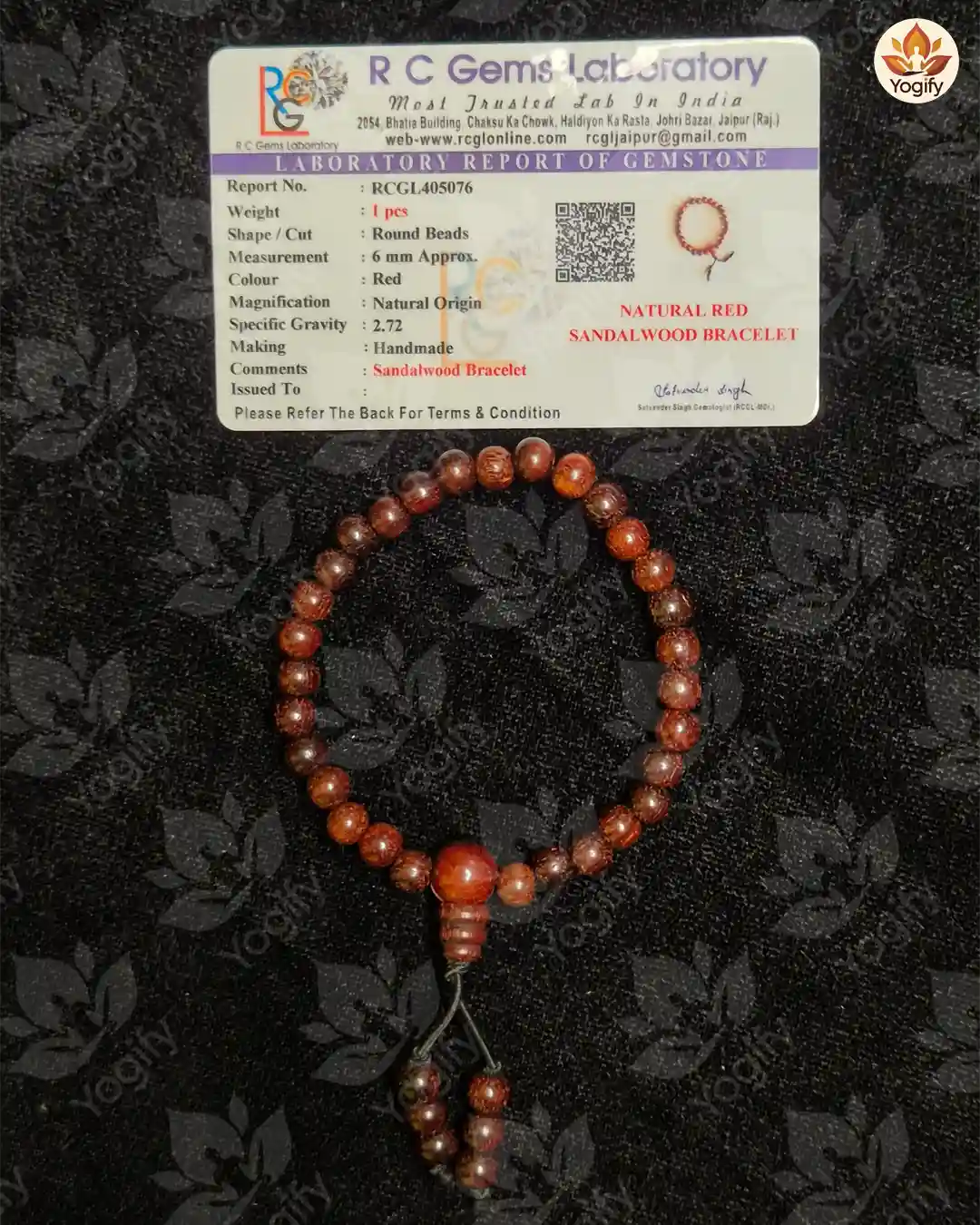 Red Sandalwood Bracelet with Certificate - 6 mm