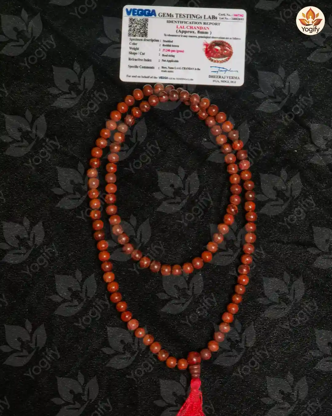 Red Sandalwood Mala with certificate - 8 mm