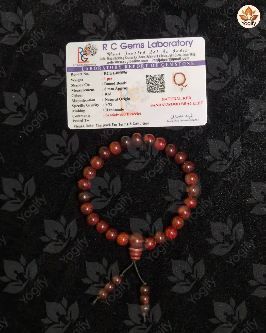 Red Sandalwood Bracelet with Certificate - 8 mm