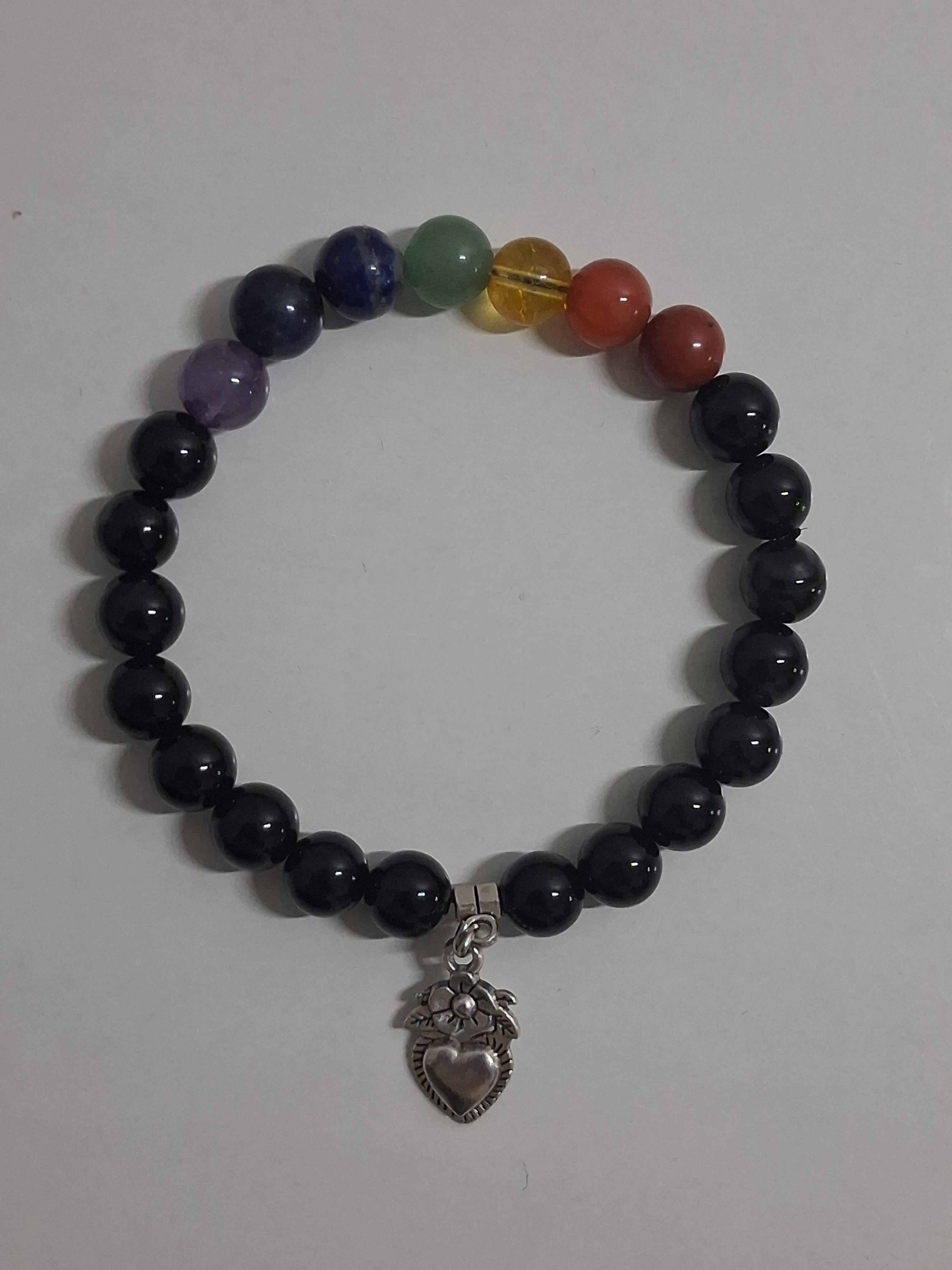 Seven Chakra Beads Bracelet with Heart Charm