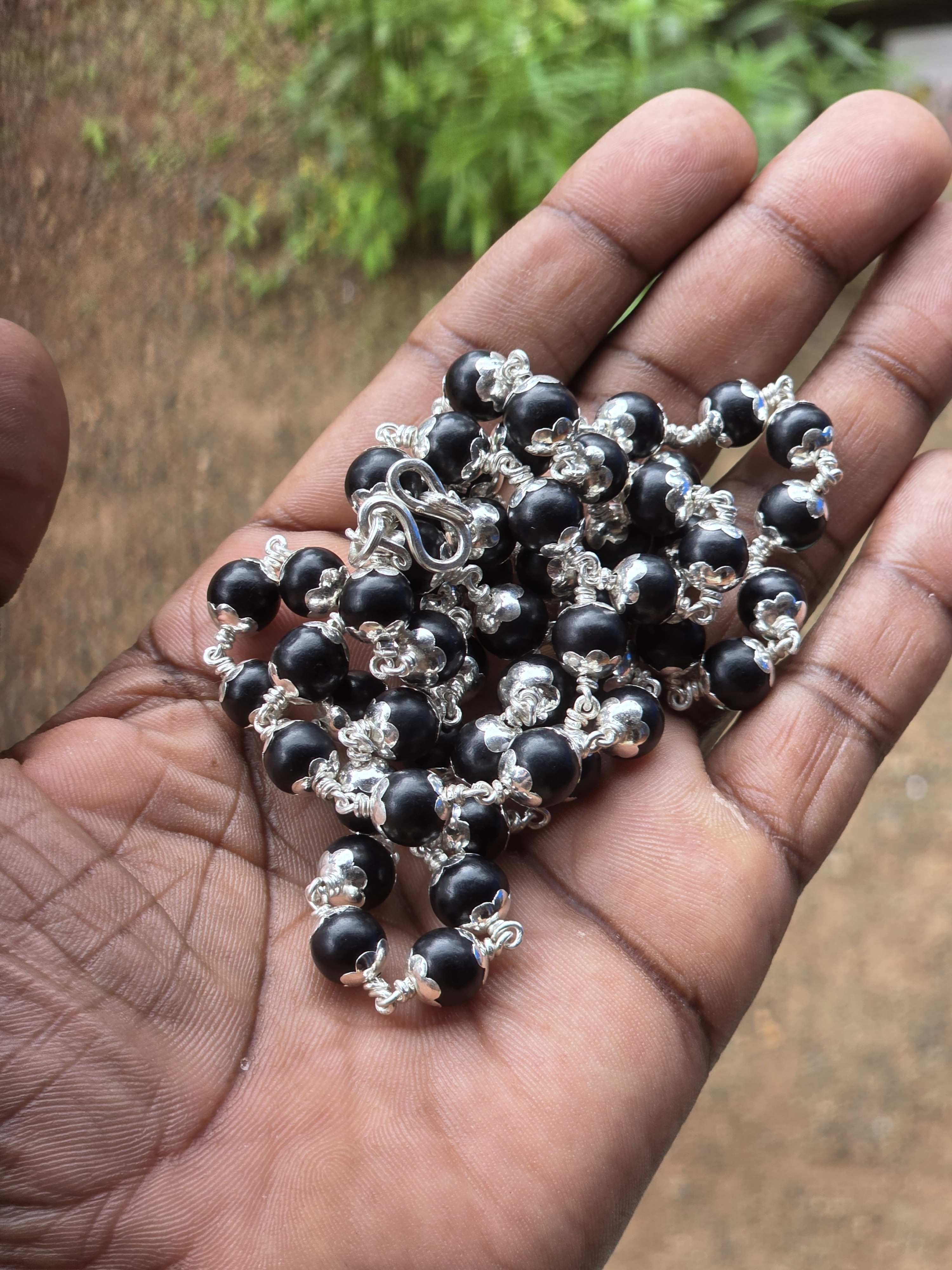 8 mm Karungali Silver Mala With Cap